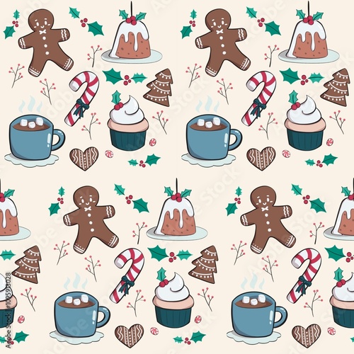 Christmas seamless pattern food theme
