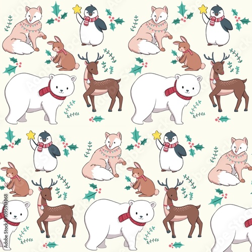 Christmas seamless pattern animal theme