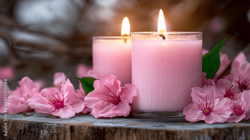aroma candles with sakura scent,background is full of flowers, aroma candles wallpaper aroma candles with sakura scent,background is full of flowers, aroma candles wallpaper