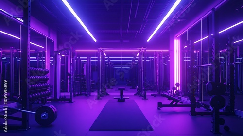 Workout session in modern gym neon lights fitness environment