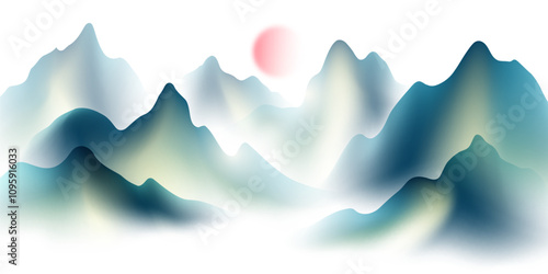 Beautiful Chinese ink landscape image design background Vector illustration