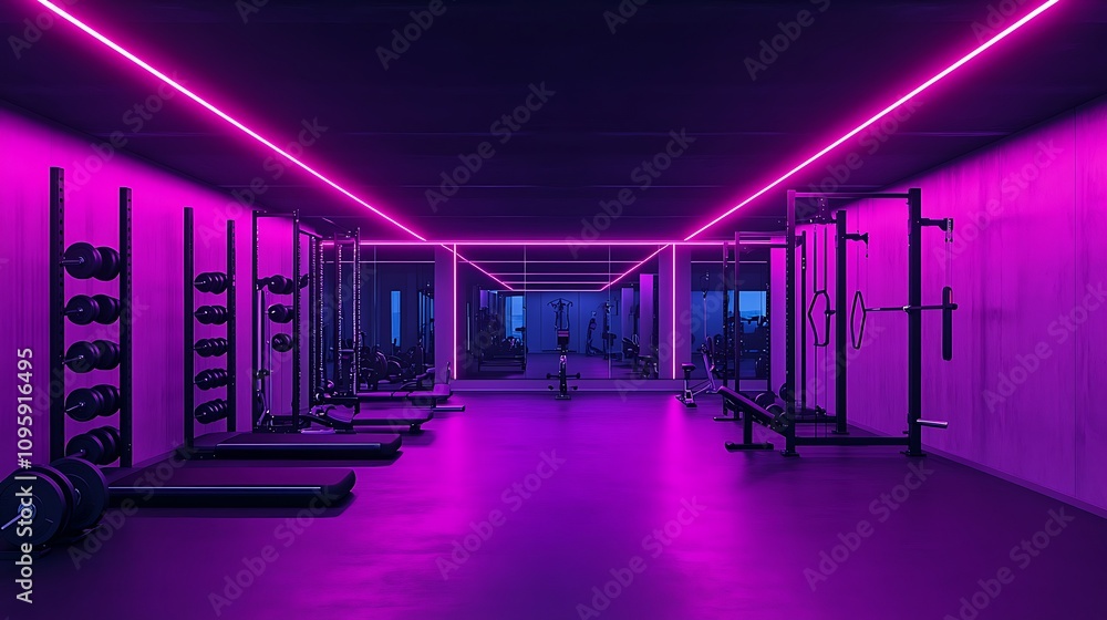 Fototapeta premium Neon-lit gym interior modern fitness studio digital space urban vibe