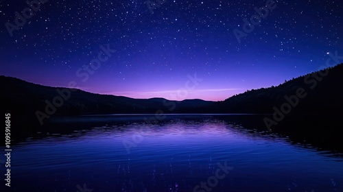 Twilight night sky with deep blues and purples, as the first stars emerge, creating a calming transition