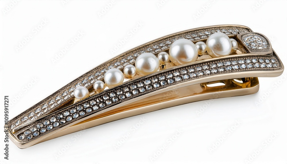 Elegant hair clip adorned with pearls and gemstones. Elegant hair clip adorned with pearls and gemstones.