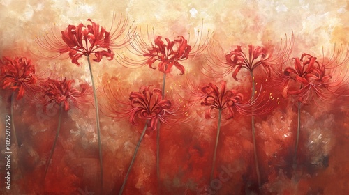 Red Spider Lily Flowers in Watercolor Style