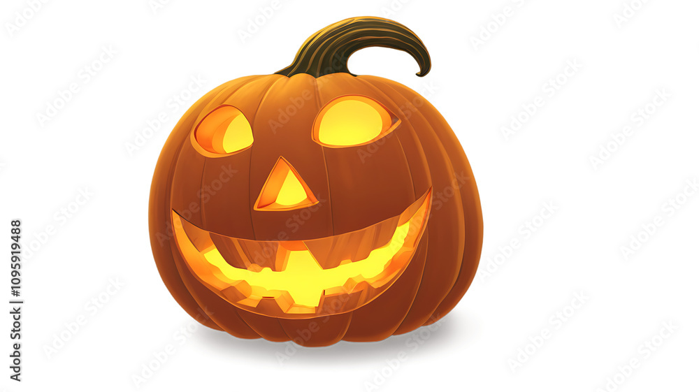 A Glowing Jack-o'-Lantern with Fiery Orange Light and Whimsical Face, Isolated on Transparent Background A Glowing Jack-o'-Lantern with Fiery Orange Light and Whimsical Face, Isolated on Transparent Background