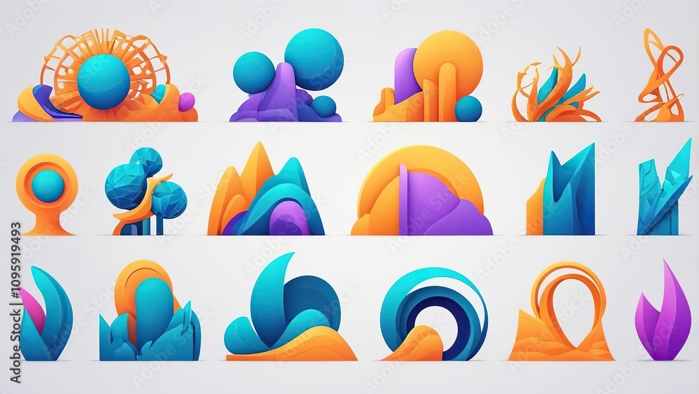 Fototapeta premium Set of abstract structures, 3d render