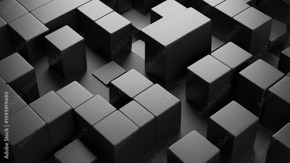 black cubes, 3d render black cubes, 3d render