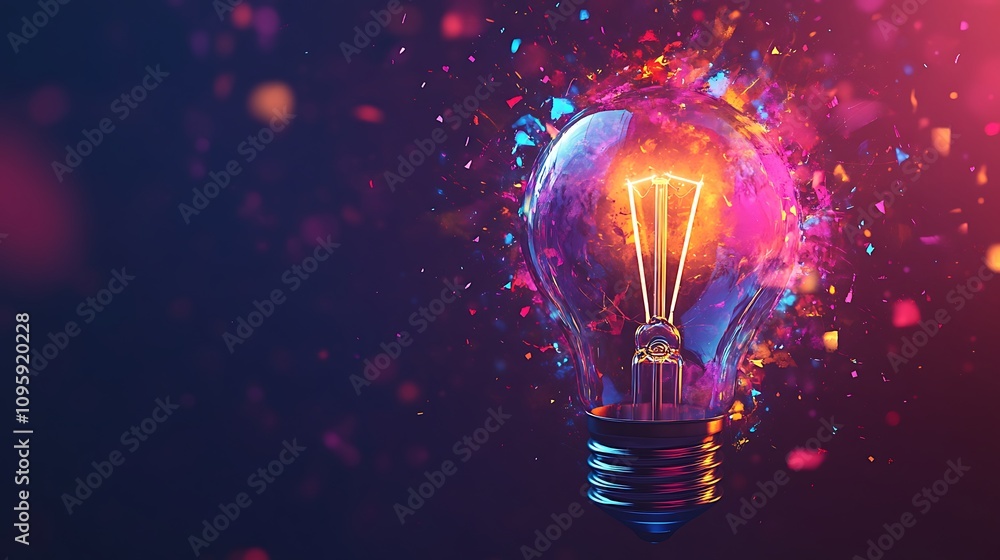 Glowing light bulb on colorful background. Idea concept. 3D Rendering - Generated AI Glowing light bulb on colorful background. Idea concept. 3D Rendering - Generated AI