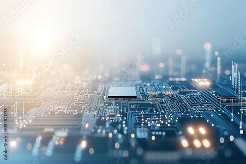 Blurred circuit board with glowing lights