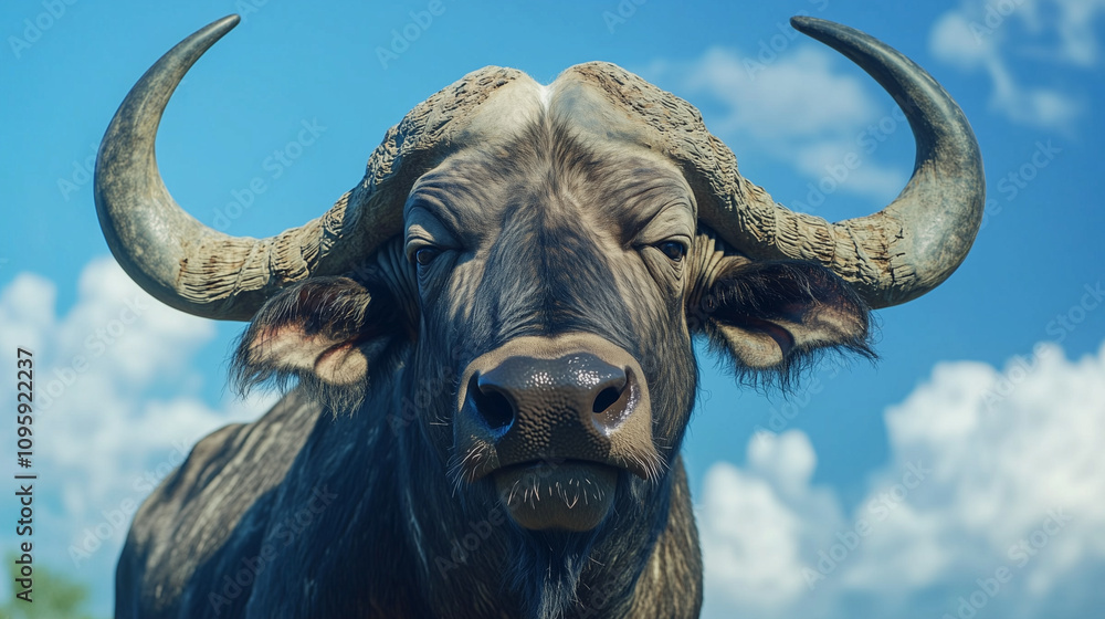 Naklejka premium buffalo with blue sky background