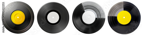 Collection of Vinyl records with blank label isolated on transparent or white background photo