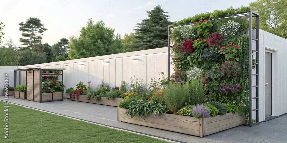 custom made wallpaper toronto digitalA large container garden attached to a modern garden wall, vertical gardening, modern garden design, green walls