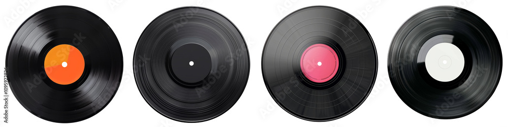 Collection of Vinyl records with blank label isolated on transparent or white background Collection of Vinyl records with blank label isolated on transparent or white background