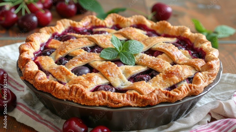 Delicious cherry pie, perfect for dessert. Showcase your baking skills or use in food blogs/articles. Delicious cherry pie, perfect for dessert. Showcase your baking skills or use in food blogs/articles.