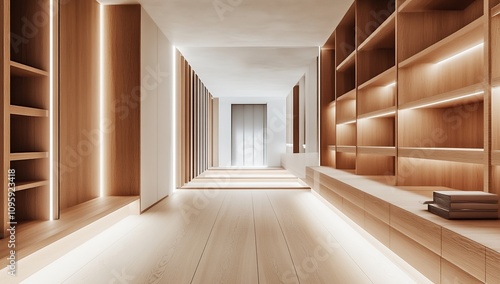 Serene Minimalist Corridor Design: Light Wood and Clean Lines