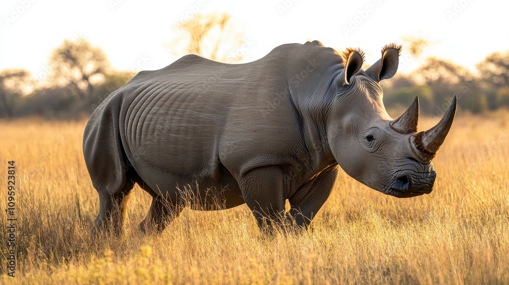 Obraz premium Rhinoceros in Natural Habitat at Sunrise