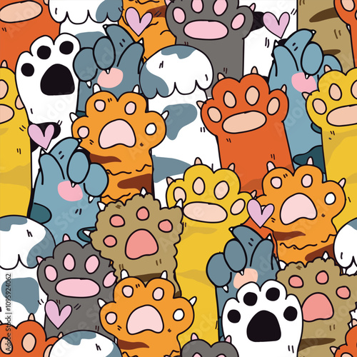 Cute cat or dog footprint cartoon seamless pattern
