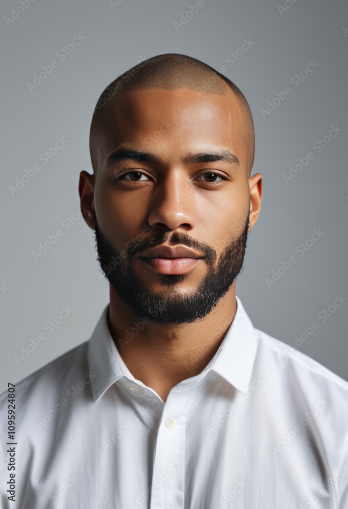 young man, short beard, shaved head, white shirt, neutral background, studio lighting, realistic portrait, calm expression
young man, short beard, shaved head, white shirt, neutral background, studio lighting, realistic portrait, calm expression