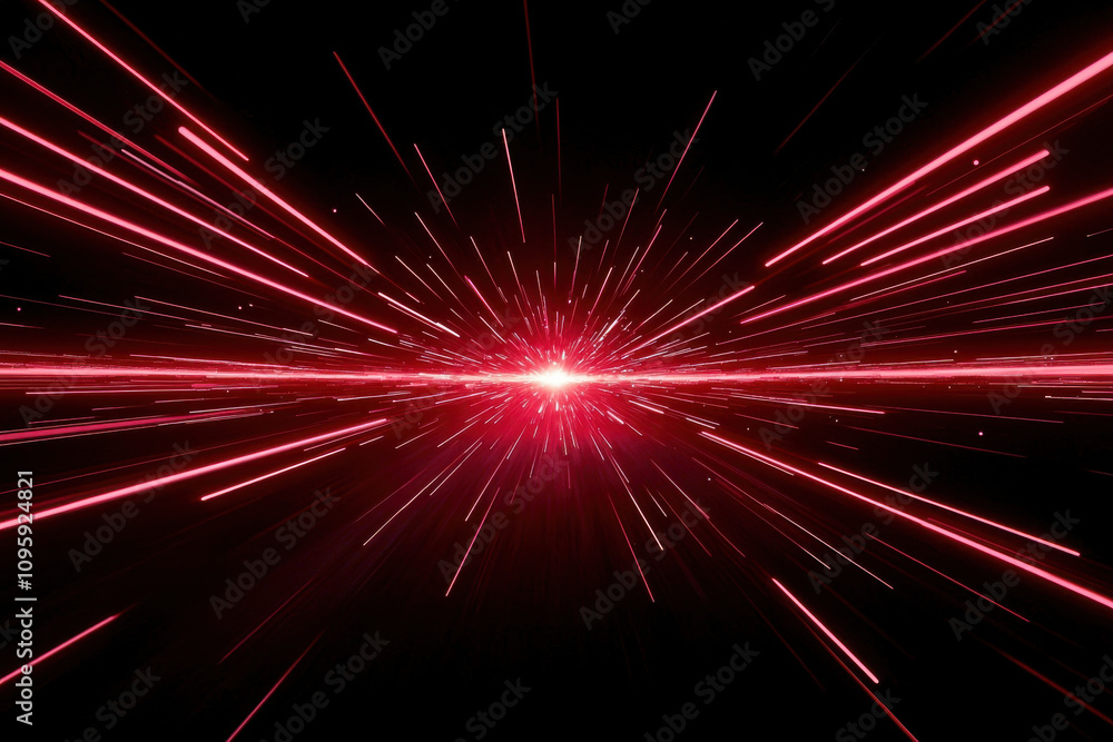 Fototapeta premium Red light beams radiate from central point in dynamic burst