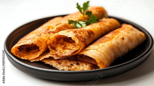 Indian masalla dosa on a whited background.