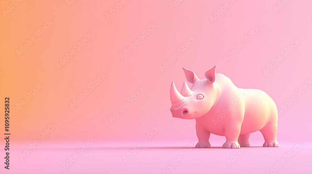 Obraz premium cartoon of rhinoceros in pastel background, free space for text