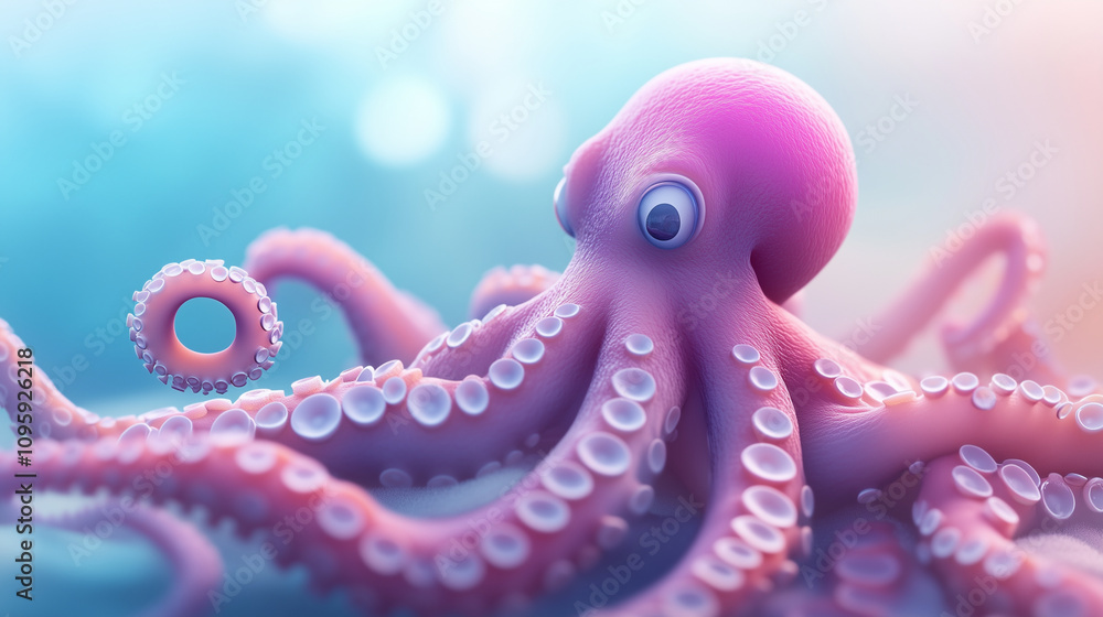 cartoon of octopus in ocean background, free space for text cartoon of octopus in ocean background, free space for text