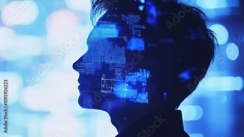 Digital Blueprint Overlay in Tech Lab Background