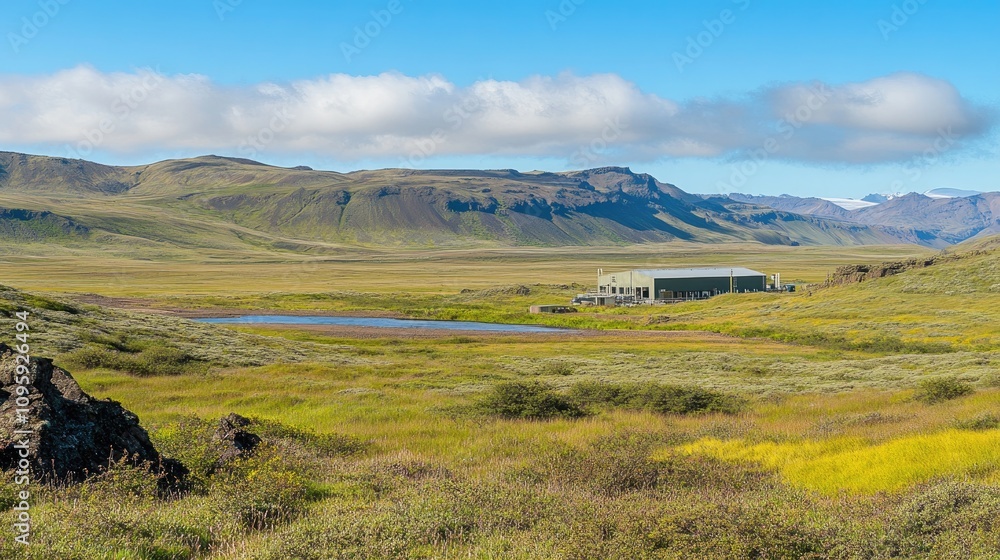 Fototapeta premium Scenic Landscape with Mountains, Grasslands, and Water Body in Iceland