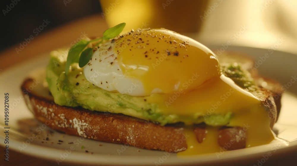 Soft Egg on Avocado Toast in Minimalist Setting Soft Egg on Avocado Toast in Minimalist Setting