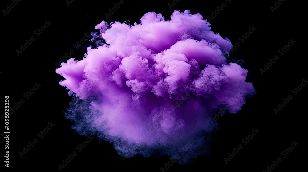Fototapeta premium Vibrant Purple Smoke Cloud on Black Background for Creative Use
