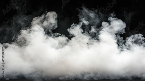 Dramatic White Smoke Clouds on Black Background in Low Light