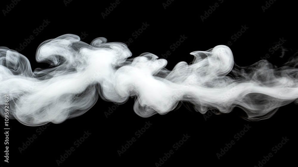 Ethereal White Smoke Flowing Gracefully Across a Black Background Ethereal White Smoke Flowing Gracefully Across a Black Background