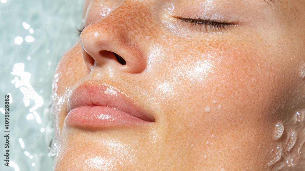 Beauty Treatment With Facial Mask and Water, Showcasing Glowing Skin and Relaxation During a Spa Session Beauty Treatment With Facial Mask and Water, Showcasing Glowing Skin and Relaxation During a Spa Session