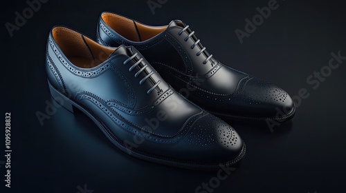 Elegant Black Dress Shoes with Detailed Brogue Design and Laces