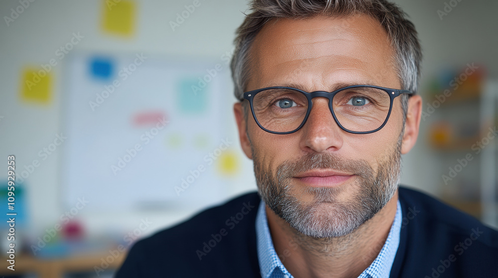 Professional Male With Gray Hair and Glasses Engages in Conversation in Modern Office Space During Daylight Hours Professional Male With Gray Hair and Glasses Engages in Conversation in Modern Office Space During Daylight Hours