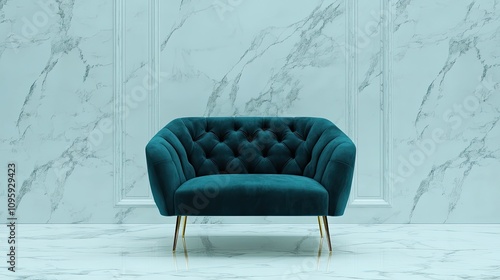 Wallpaper Mural Elegant teal sofa in modern interior with marble wall texture Torontodigital.ca