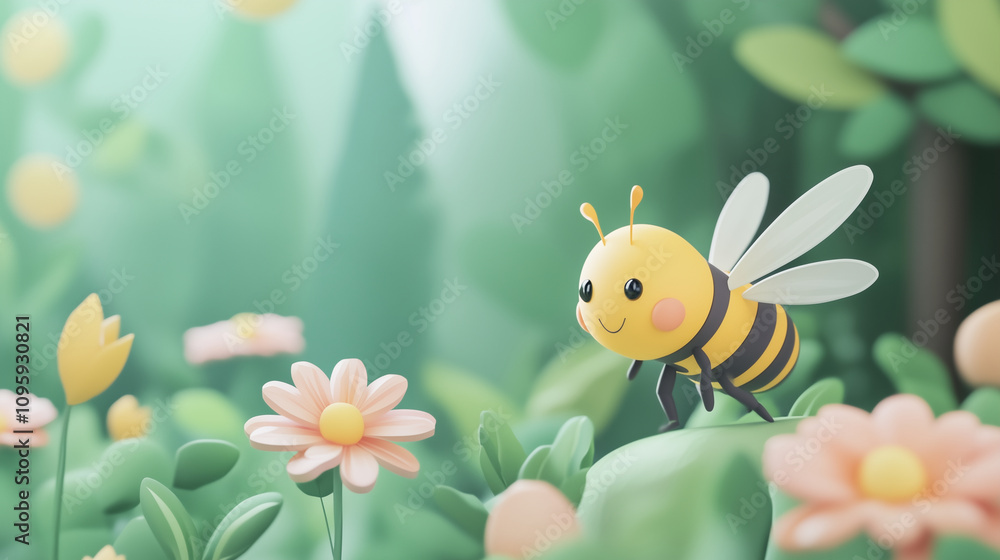 cartoon of bee with flower for background, free space for text cartoon of bee with flower for background, free space for text
