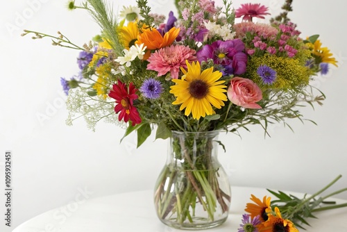 Wallpaper Mural A bright and colorful bouquet of mixed wildflowers arranged in a glass vase, garden flowers, bright colors, mixed wildflowers, floral arrangement Torontodigital.ca