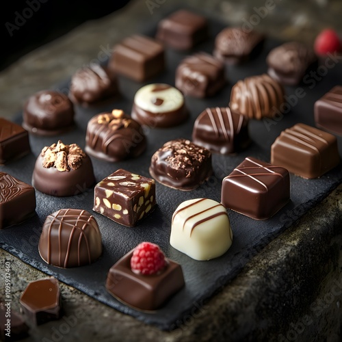 Delicious variety of chocolate pralines elegant dessert display gourmet treats cozy setting close-up view temptation for sweet lovers