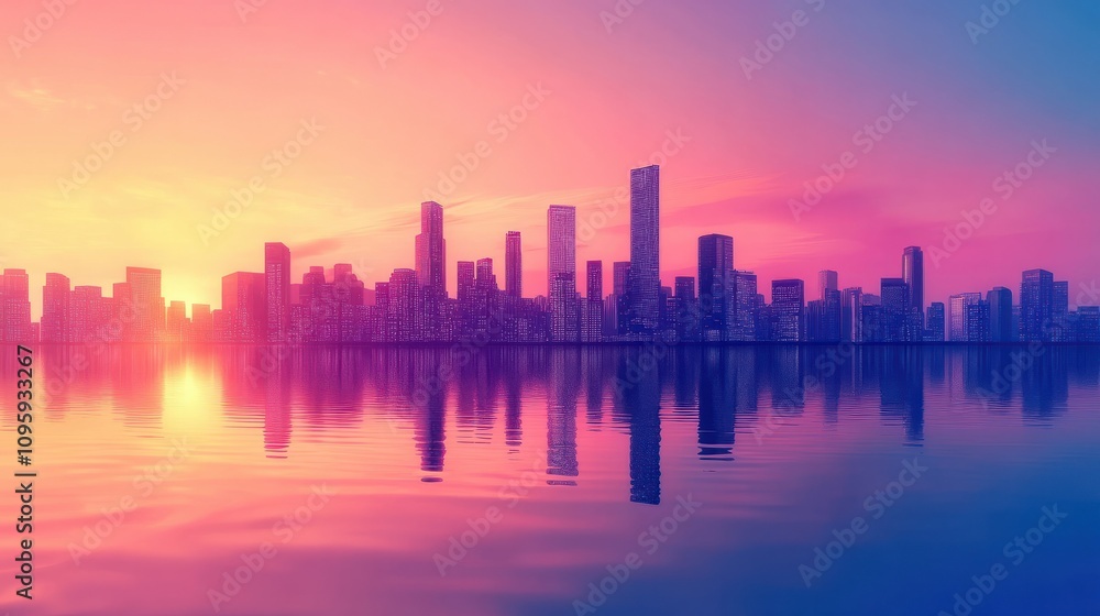 Fototapeta premium A Tranquil Futuristic Cityscape at Dawn