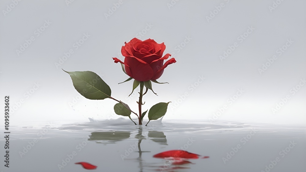 Red rose emerging from calm water surface
Elegant Red Rose Emerging from Serene Water with Floating Petals Red rose emerging from calm water surface
Elegant Red Rose Emerging from Serene Water with Floating Petals