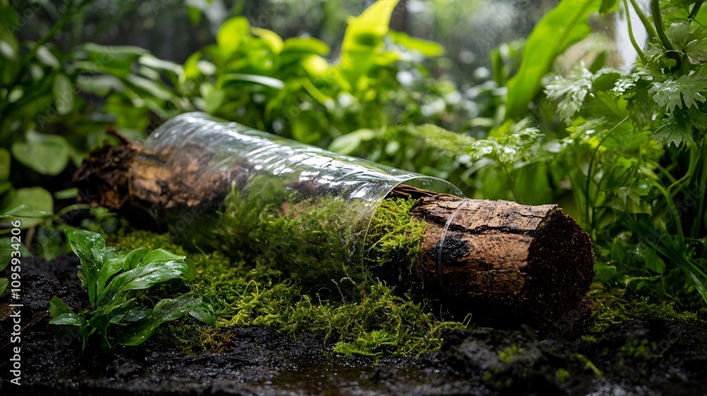 94.Detailed image of a plant with its bark removed at the middle of the stem, with moist moss and plastic wrap secured around the exposed section, symbolizing the air layering propagation technique. 94.Detailed image of a plant with its bark removed at the middle of the stem, with moist moss and plastic wrap secured around the exposed section, symbolizing the air layering propagation technique.