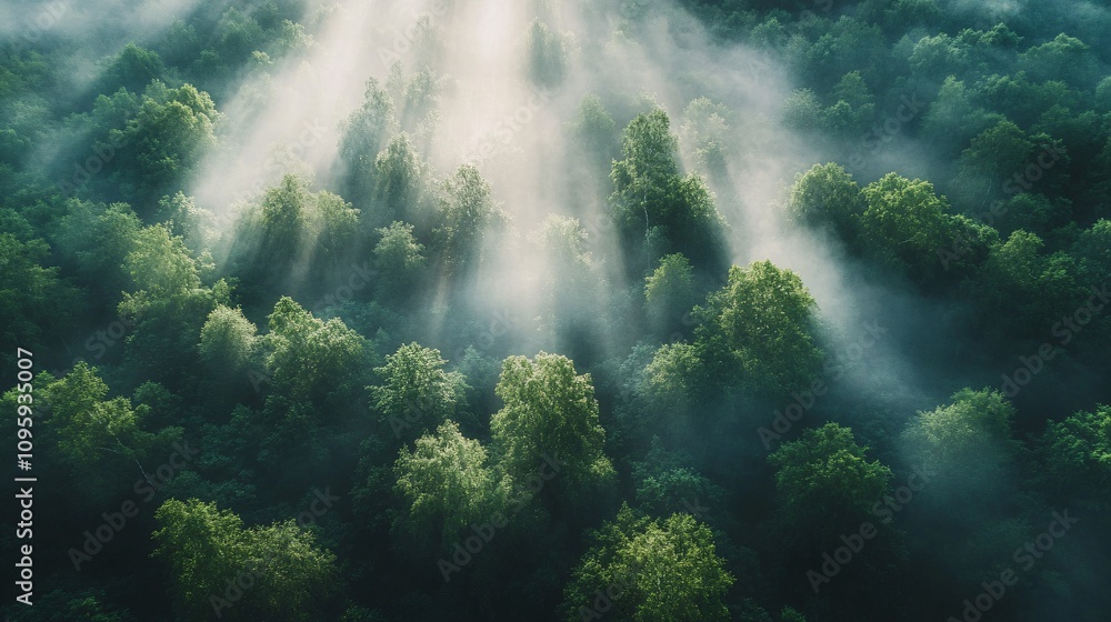 22.A peaceful aerial perspective of a fog-covered forest in Bakkeveen at dawn, with soft rays of sunlight breaking through the misty canopy. The light creates a mystical, dream-like atmosphere, 22.A peaceful aerial perspective of a fog-covered forest in Bakkeveen at dawn, with soft rays of sunlight breaking through the misty canopy. The light creates a mystical, dream-like atmosphere,
