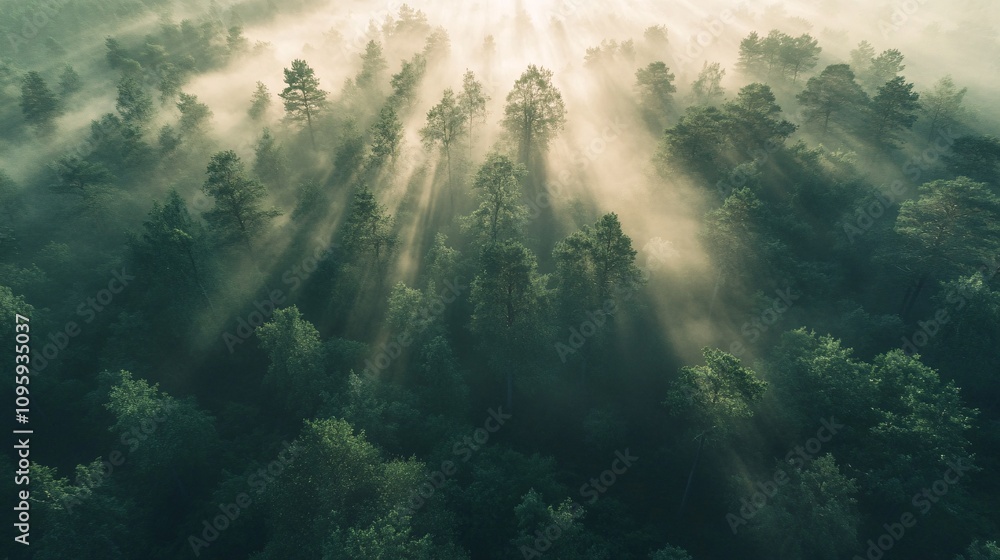 22.A peaceful aerial perspective of a fog-covered forest in Bakkeveen at dawn, with soft rays of sunlight breaking through the misty canopy. The light creates a mystical, dream-like atmosphere, 22.A peaceful aerial perspective of a fog-covered forest in Bakkeveen at dawn, with soft rays of sunlight breaking through the misty canopy. The light creates a mystical, dream-like atmosphere,