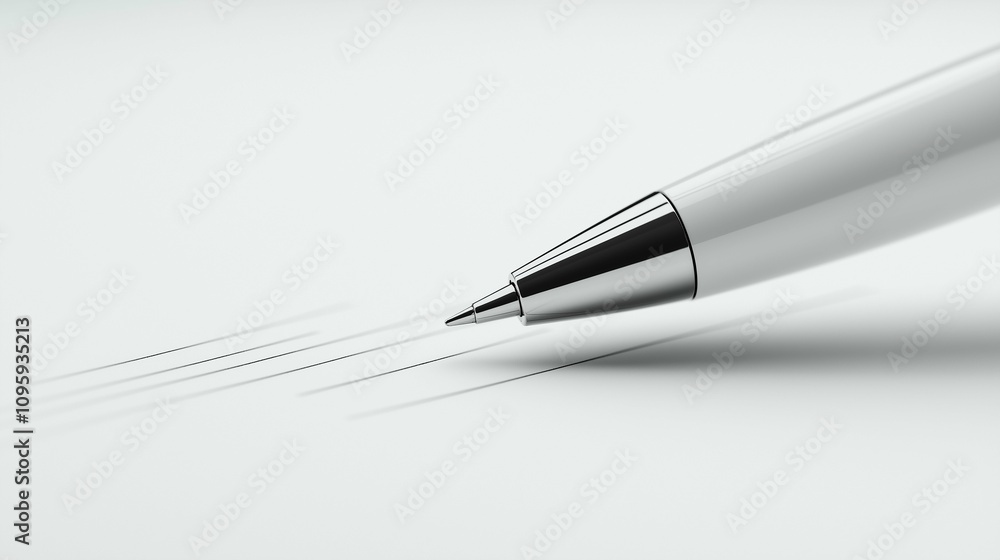 Fototapeta premium Close-Up View of a Silver Pen on White Background with Lines