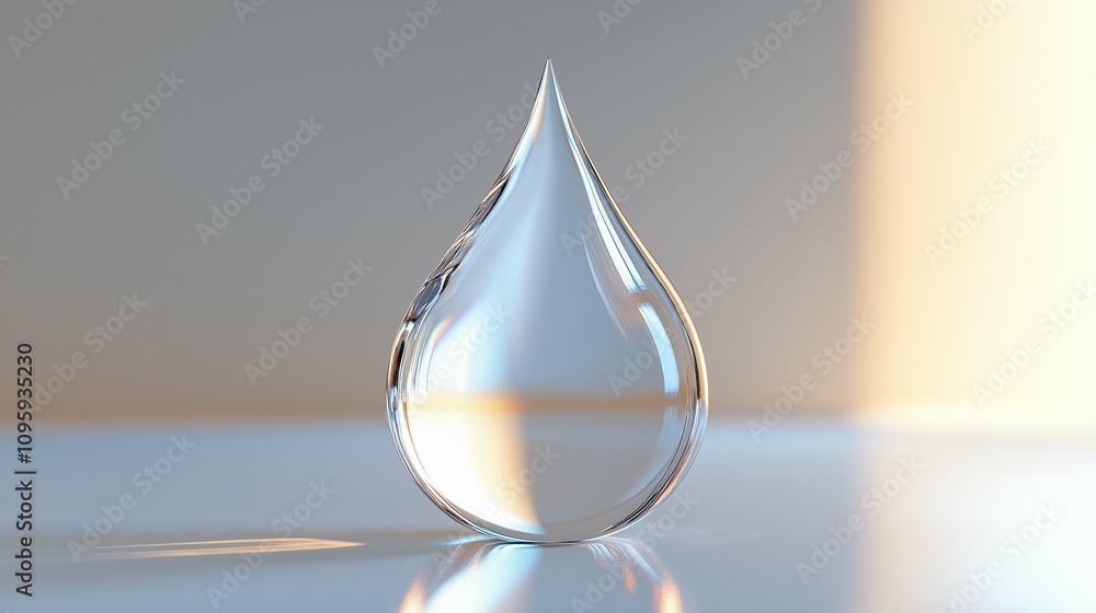 Fototapeta premium Clear Water Drop on Surface with Soft Light Reflections