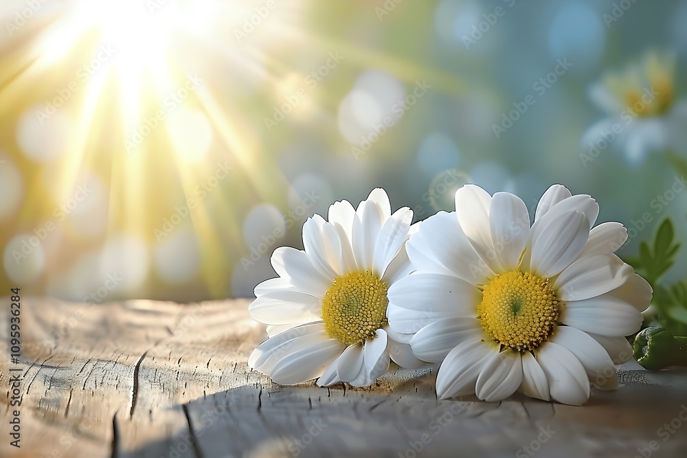 Fototapeta premium daisies on wooden background
