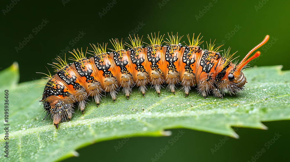 A caterpillar on a leaf transitioning into a butterfly 1 A caterpillar on a leaf transitioning into a butterfly 1