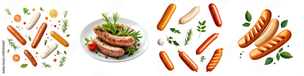 German sausages isolated on white background. mix collection png. German sausages isolated on white background. mix collection png.